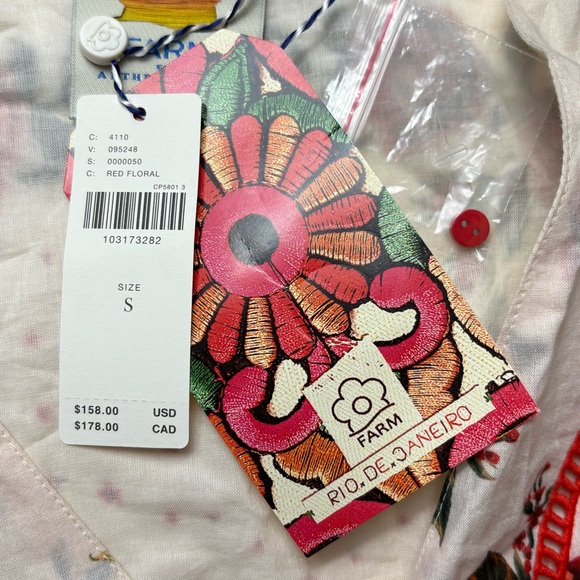 NWT Farm Rio x Anthropologie Vibrant Red Floral Wrap Top Size S Puff Sleeve - Picture 14 of 14